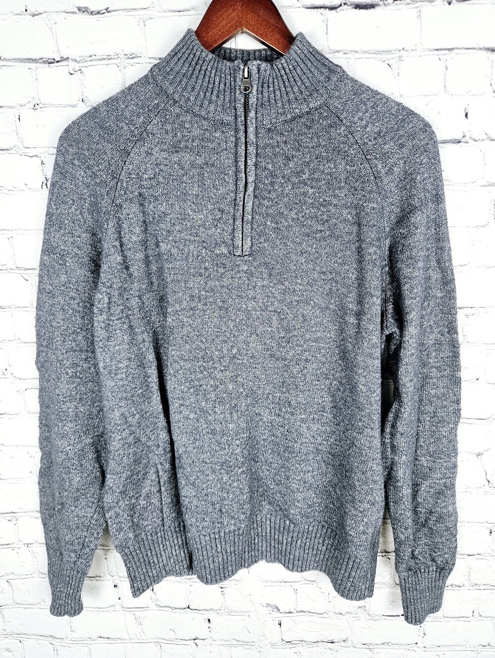 RAILS | quarter zip long sleeve marled knit mock neck ribbed trim sweater